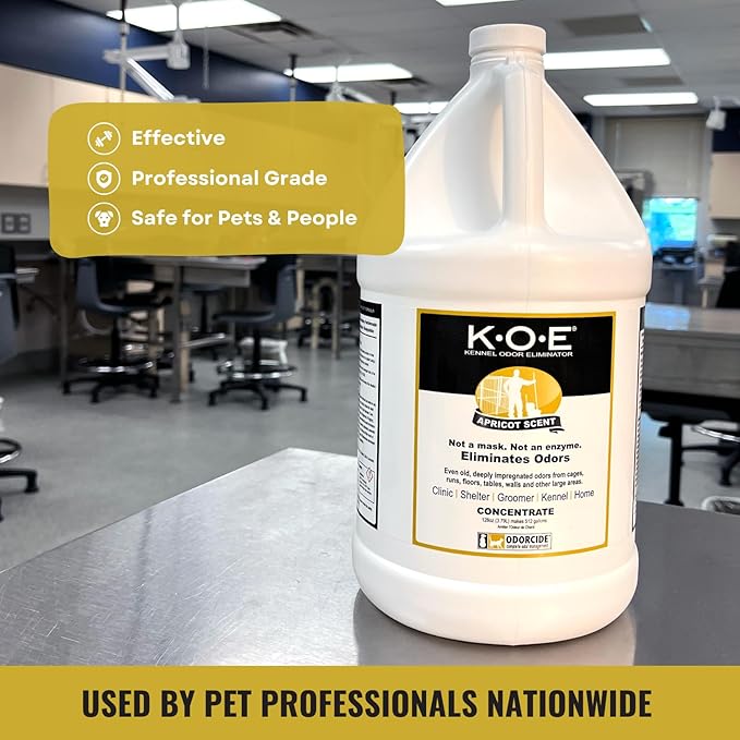 Thornell Odor Eliminator 128oz Concentrate – K.O.E. Apricot Odor Eliminator for Strong Odor for Cages, Runs & More – Pet Odor Eliminator for Home & Kennel w/Safe, Non-Enzymatic Formula