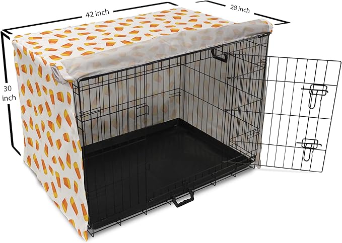 Lunarable Candy Corn Dog Crate Cover, Continuing Halloween Themed Dessert on a Plain Background, Easy to Use Pet Kennel Cover for Medium Large Dogs, 42 Inch, Orange Earth Yellow