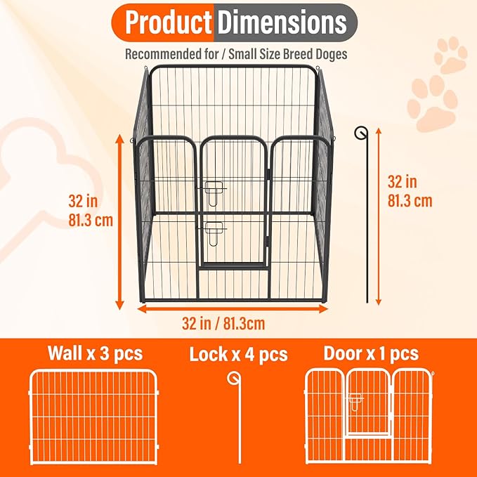 FDW Dog Playpen Dog Pen Dog Kennel 4 Panels 32 Inch Height Indoor Outdoor Folding Metal Portable Puppy Exercise Pen Heavy Duty Dog Fence for Yard Camping,Black