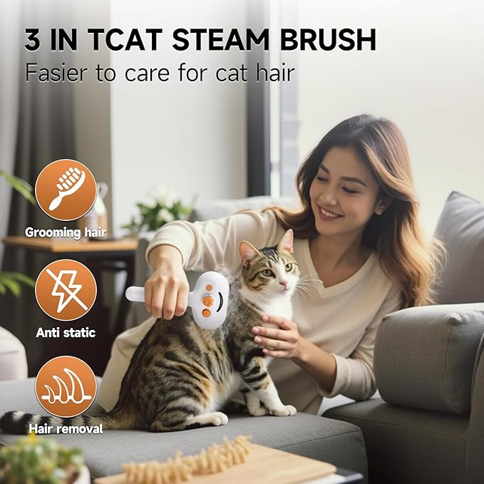 Pet Steam Brush for Dogs & Cats – 3-in-1 Grooming Spray Comb, Mist Massage & Defur Function, Water Spritz Deshedding Tool for Long/Short Hair, Indoor Pets (Puffease Cepillo de Vapor)