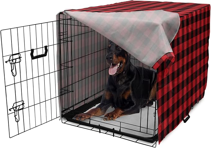 Ambesonne Plaid Dog Crate Cover, Lumberjack Fashion Buffalo Checks Pattern Retro Style Grid Composition, Easy to Use Pet Kennel Cover for Medium Large Dogs, 42 Inch, Orange Black