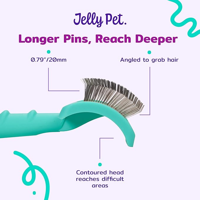 Jelly Pet Universal Slicker Brush for Dogs, Dog Grooming Brush, Remove Tangles and Dead Undercoat, Tuffer Than Tangles, Maltese Shi-Tzu Poodle Bichon, Firm Pins, Teal, Small