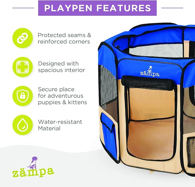 Zampa Puppy Playpen Extra Small 29"x29"x17" Portable Pop Up Playpen for Dog and Cat, Foldable | Indoor/Outdoor Kitten Pen & Travel Pet Carrier + Carrying Case.