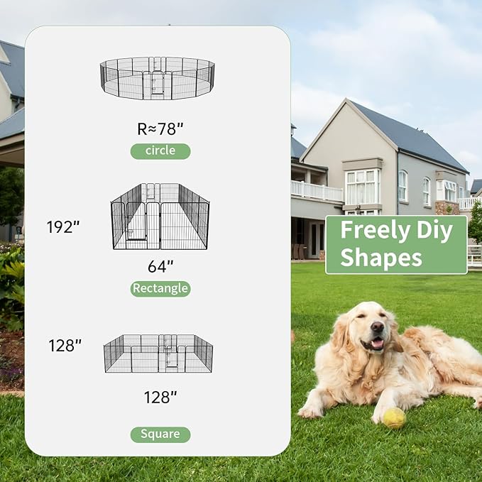 FDW Dog Playpen Dog Pen Dog Kennel 16 Panels 32 Inch Height Indoor Outdoor Folding Metal Portable Puppy Exercise Pen Heavy Duty Dog Fence for Yard Camping,Black