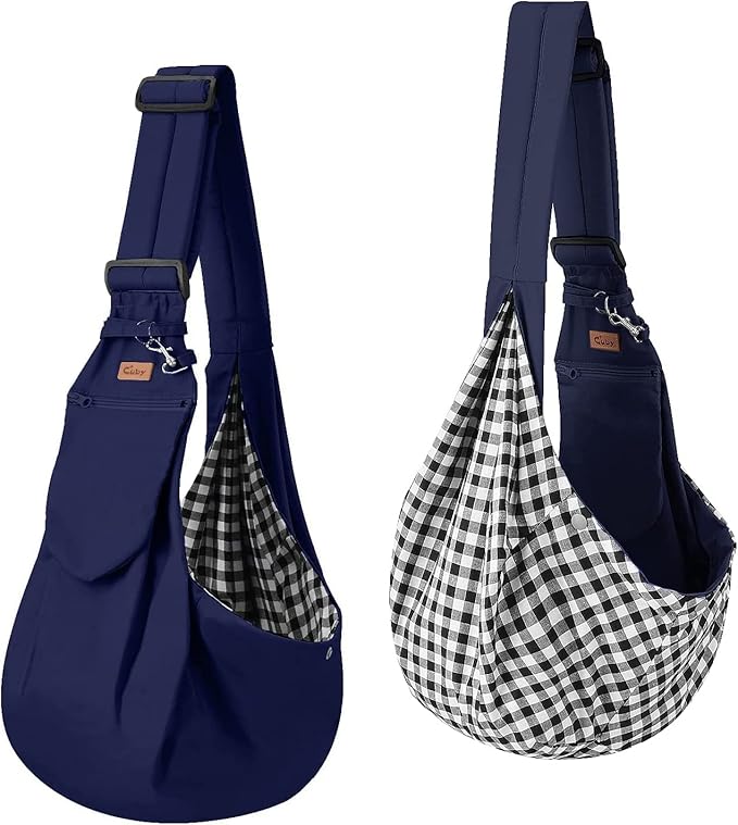 Cuby Dog and Cat Sling Carrier - Hands Free Reversible Pet Papoose Bag - Soft Pouch and Tote Design - Adjustable - Suitable for Puppy, Small Dogs, and Cats for Outdoor Travel