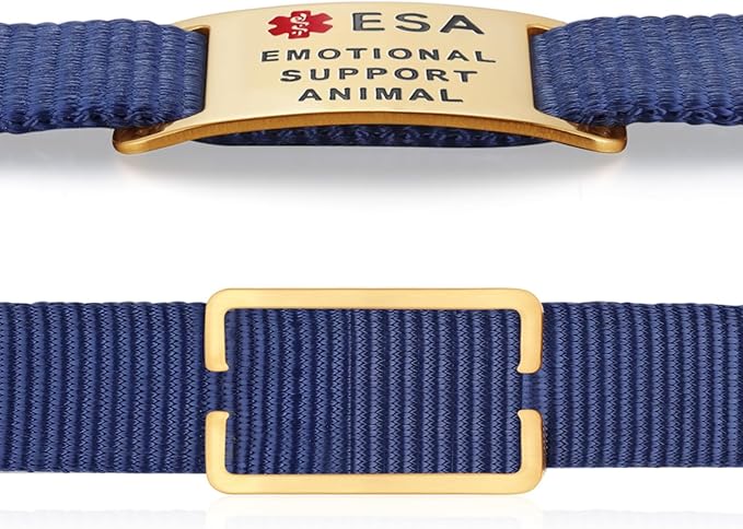No Noise Stainless Steel K9 ESA Dog Tags, Slide on Dog Collar or Harness Quickly and Securely – PVD Gold/Large