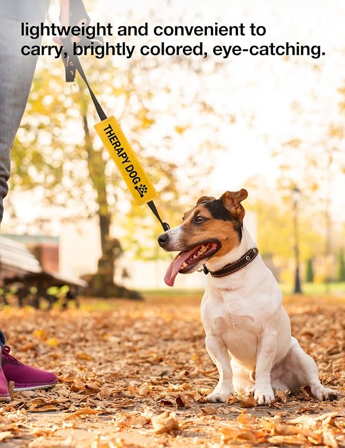 Yellow Therapy Dog Leash Sleeve, Emotional Support Dog Tags Dog Leash Sleeve Wrap Alert Hanging ID Patch Tag Dog Bike Leash Sleeve, Pet Dog Birthday Service Dog Leash Gift for Dog Owners