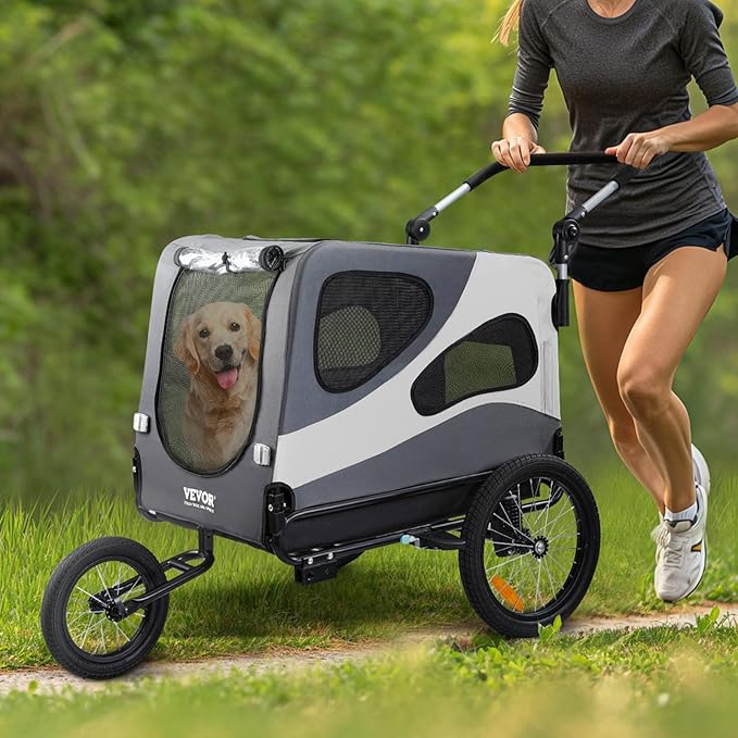 VEVOR Dog Bike Trailer, Supports up to 66/88/100 lbs, 2-in-1 Pet Stroller Cart Bicycle Carrier, Easy Folding Cart Frame with Quick Release Wheels, Universal Bicycle Coupler, Reflectors, Flag