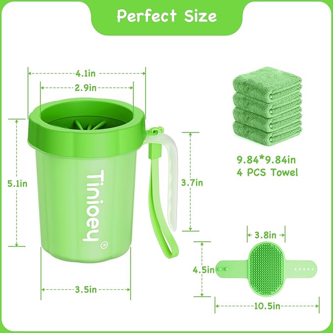 Paw Cleaner with Handle for Small to Medium Dogs - Clean Muddy Feet, Paws and Paw Washer for Pets (Green)