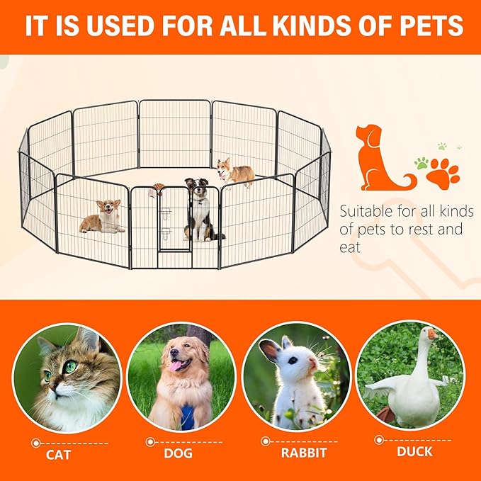 FDW Dog Playpen Kennel - 12 Panels, 32 Inch Height, Indoor/Outdoor Folding Metal Portable Puppy Exercise Pen, Heavy Duty Dog Fence for Yard, Camping - Black