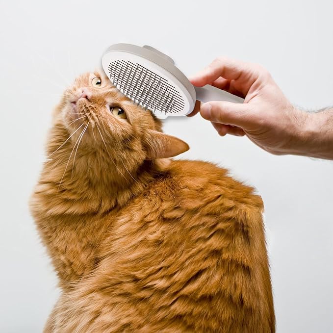 1 Pcs Cat Grooming Brush, Cat Brush Cats Grooming Dematting Comb Self Cleaning Slicker Brushes for Dogs Cats Pet for Shedding Remove Undercoat Mats Hair Pet Massage-Self Cleaning Slicker Brush, Gray