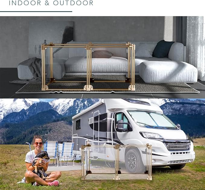 Front Row Foldable Dog Playpen – Durable and Portable Puppy Playpen for Exercise, Rest & Play – Clear Fence Panels with Aluminum Rods and Crate for Dogs and Other Small Pets (Gold, 6-Panel)