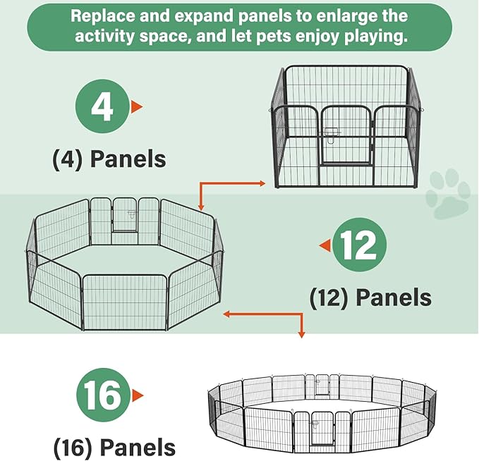 FDW Dog Playpen Dog Pen Dog Kennel 12 Panels 24 Inch Height Indoor Outdoor Folding Metal Portable Puppy Exercise Pen Heavy Duty Dog Fence for Yard Camping,Black