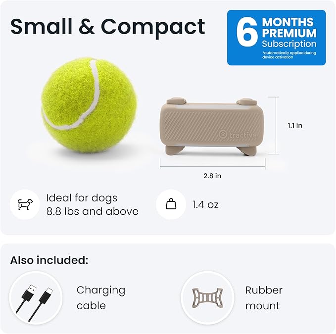 Tractive GPS Dog Tracker (2025 Release with Free 6 Month Subscription) | Real-time Pet Location Tracker | Health & Wellness Alerts | Virtual Fence for Dogs | Bark Monitoring (Brown)