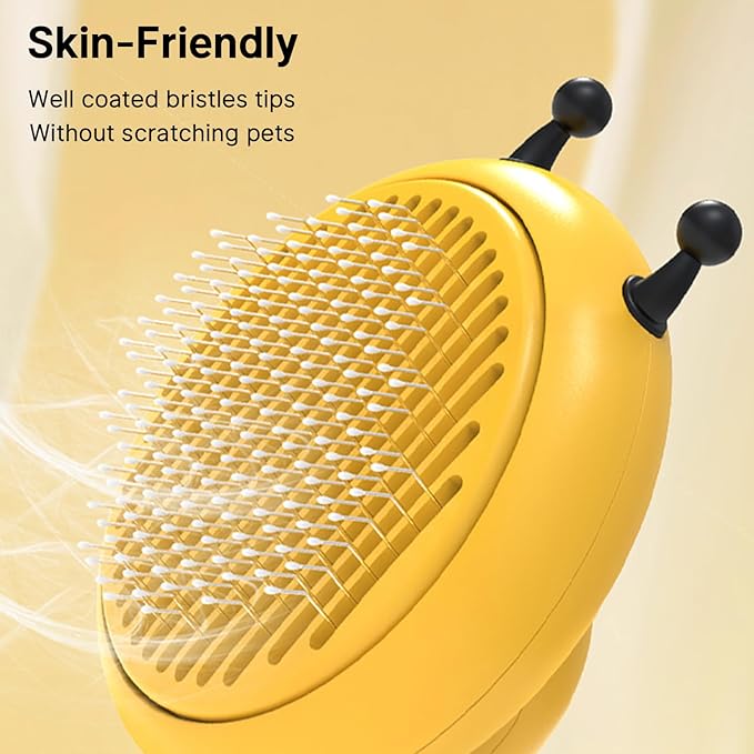 Bee Cat Brush, Self Cleaning Cat Brush with Release Button, Cat Hair Brush for Shedding, Pet Grooming Brush for Short and Long Haired Cats Dogs (Yellow)