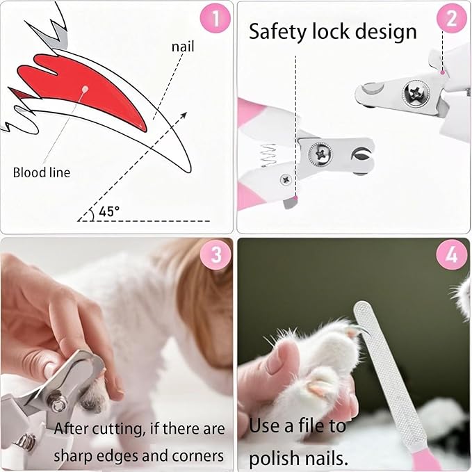Zoocozy Pet Nail Clippers and File Set - Professional Dog &Cat Nail Trimmer with Safety Guard, for Small Pets Puppies, Kittens, Rabbits with Nail File for Daily Grooming (Pink Colour)