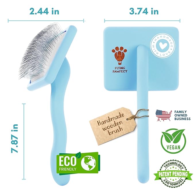 Pet Slicker Brush With Soft Massage Grooming Stainless Steel Pins - For Dematting, Shedding Fur, and Undercoat - Ideal Gift for Professional Pet Groomers - Long Slicker Brush - Flying Pawfect