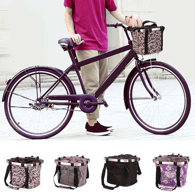 Pet Dog Bike Basket & Carrier Bag- Foldable Detachable Pet Travel Bicycle Basket - Small Animal Dog Cat Rabbit Bike Ride Basket Carrier (Black)