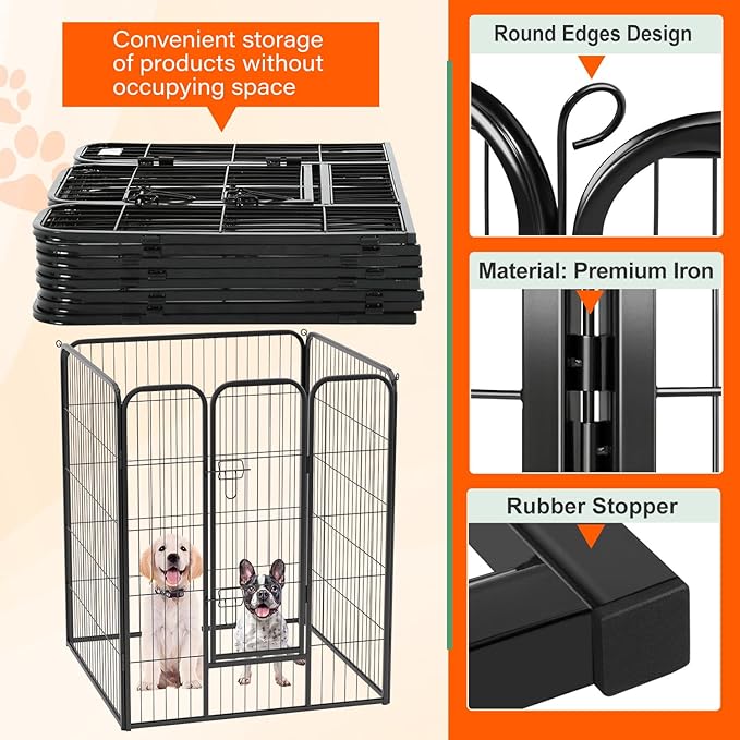 FDW Dog Playpen Dog Pen Dog Kennel 4 Panels 40 Inch Height Indoor Outdoor Folding Metal Portable Puppy Exercise Pen Heavy Duty Dog Fence for Yard Camping,Black