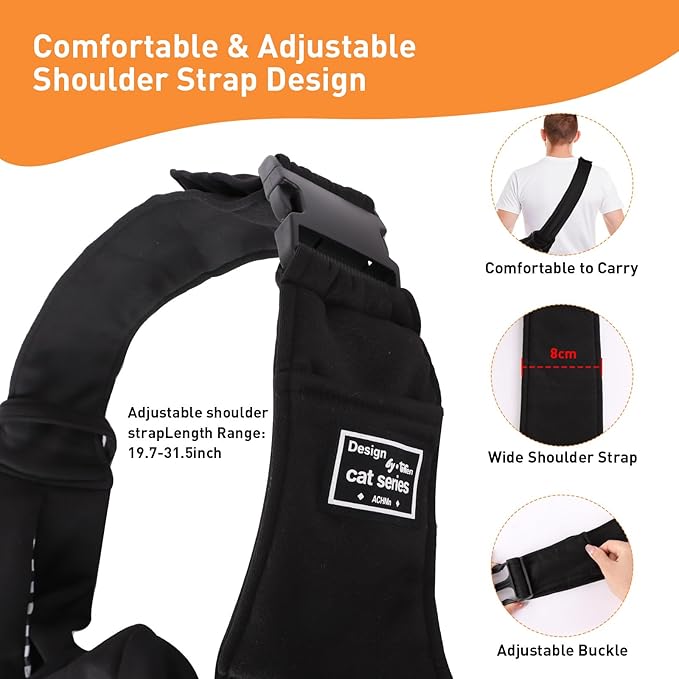 Small Dog Sling Carrier Black, Hand Free Pet Carrier, Adjustable Dog Sling for Outdoor Travel