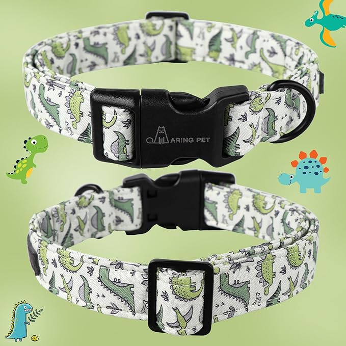 ARING PET Dinosaur Dog Collar-Cute Dog Collar for Small Dogs, Adjustable Comfortable Cotton Boy Dog Collars for Small Medium Large Dogs, X-Small