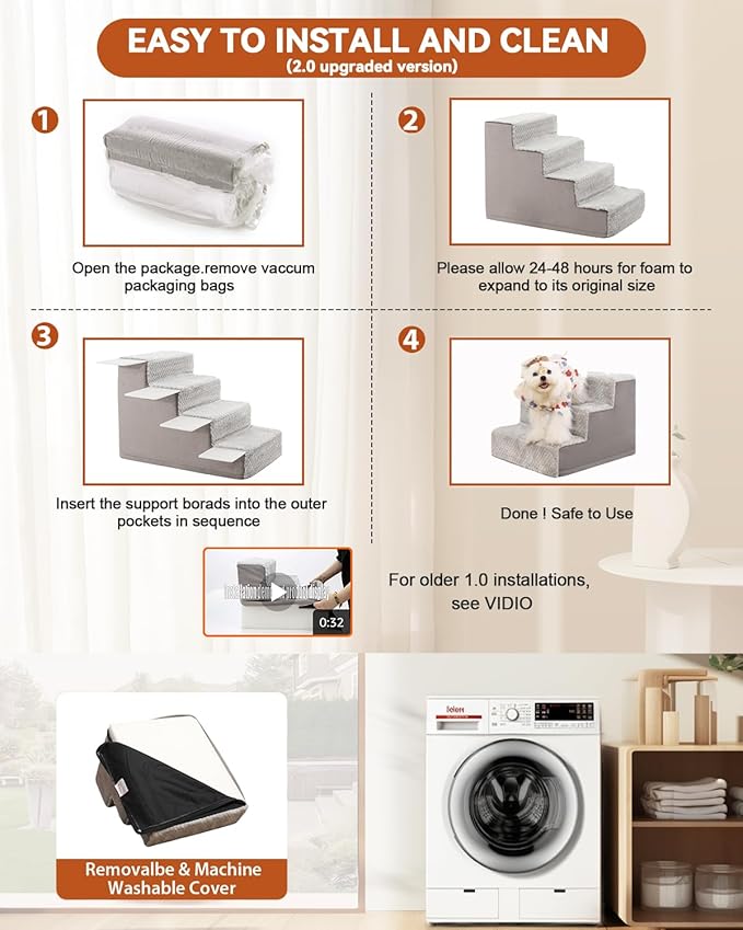 Dog Stairs for Small Dogs,22" H,5-Step Dog Steps for High Bed Couch and Sofa,Pet Stairs for Dogs and Cats Climbing with Non-Slip Bottom and Washable Cover,Light Grey