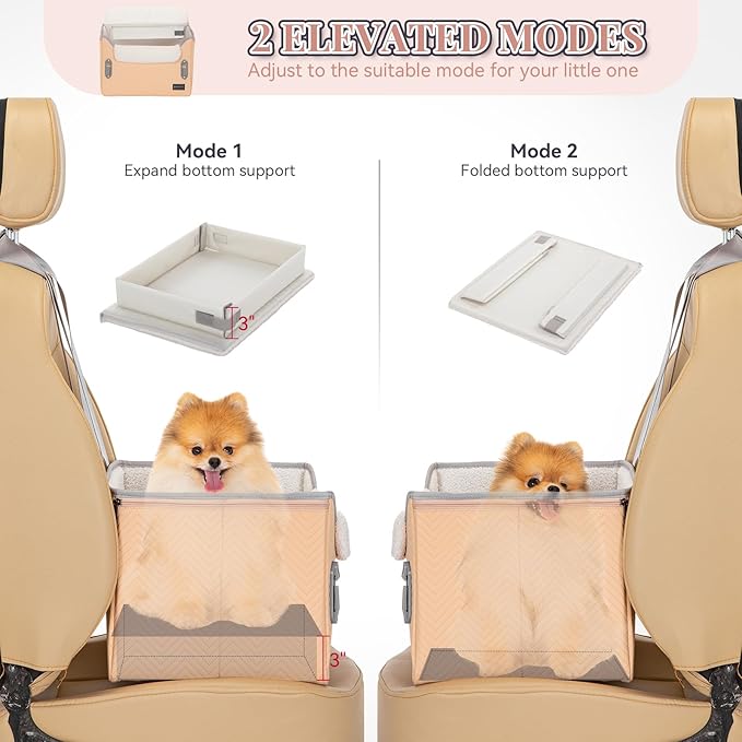PETSFIT Cat Car Seat, Waterproof PU Leather Dog Booster Car Seat with Patented Safe Buckles, Clip-On Leash, Pet Travel Carrier Bed for Small Pets Up to 25lbs (Orange)