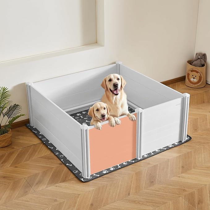 VEVOR Dogs Whelping Box, 60 x 60 x 24 inch, Plastic PVC Puppies Playpen with Height Adjustable Door and Washable Pee Pad, Anti-Deformation Indoor Puppy Play Pen for Extra Large Breed Dogs, Milk White