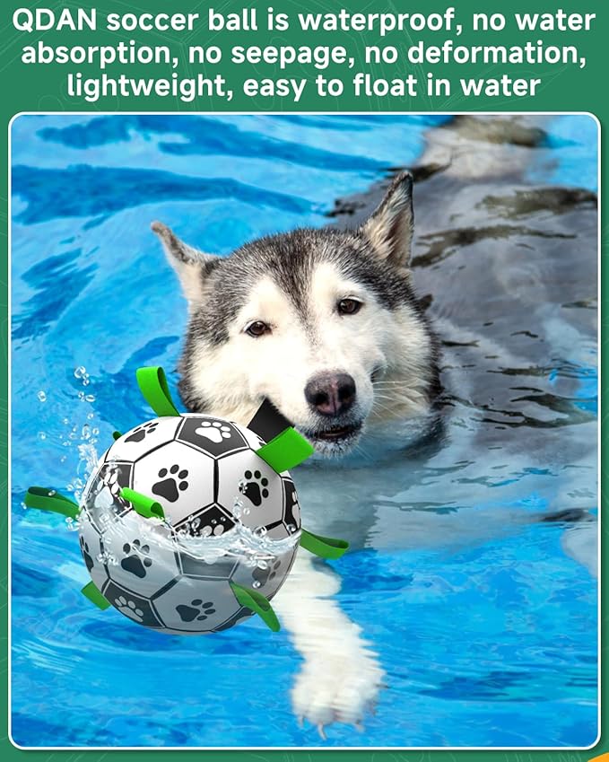 QDAN Dog Toys Soccer Ball with Straps - Durable Dog Balls for Giant Extra Large Dogs, Outdoor Dog Toys, Dog Water Toy, Herding Ball, Dog Birthday Gifts (10 Inch)