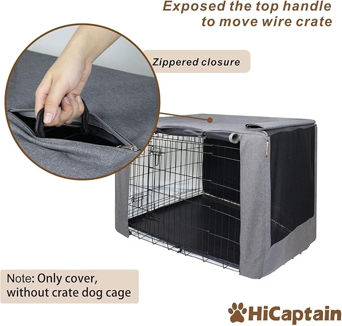 HiCaptain Folding Metal Dog Crate Cover for 30 Inch Wire Pet Cage(Two-Tone Gray)