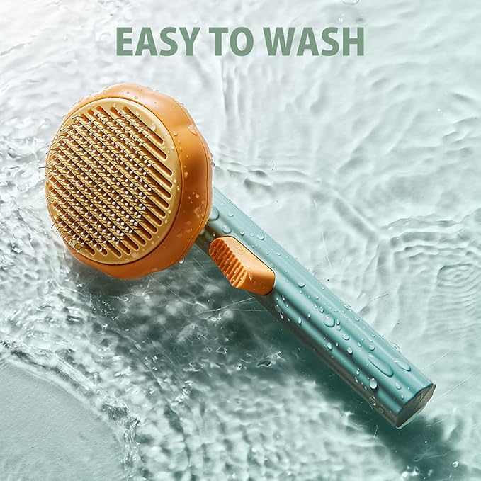Self-Cleaning Dog & Cat Slicker Brush, Skin Friendly Deshedding Grooming Tool for Long or Short Haired Dogs Cats Rabbits, Dog Shedding Brush with Release Button - Pumpkin
