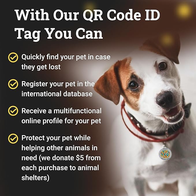 QR Code Dog Tag Silent Id Pet Tags Personalized Name Plate with Online Profile (Large, Pink Paw)