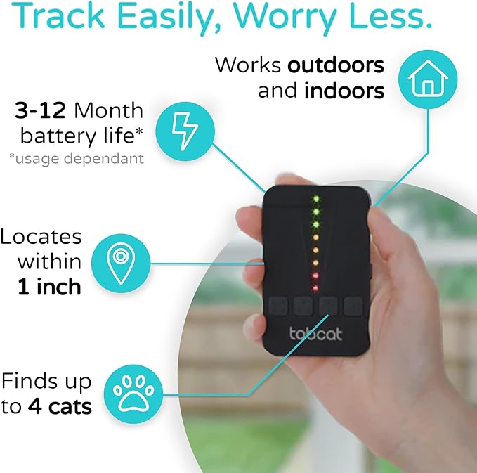Tabcat V2 Cat & Kitten Tracker - More Accurate Than GPS - No Monthly Fee or Subscription - Includes 2 Homing Tags - Up to 500ft Range - Small & Lightweight Tags Perfect to Find Indoor & Outdoor Cats
