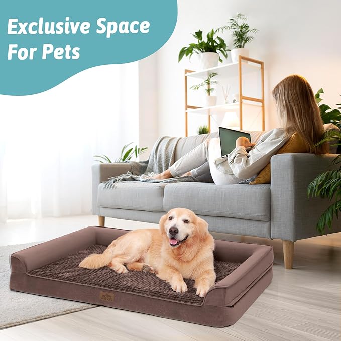 Orthopedic Dog Bed for Small Dogs,Waterproof Dog Sofa Beds with Sides, Supportive Foam Pet Couch Bed with Removable Washable Cover,Waterproof Lining and Nonskid Bottom,Brown(30" L x 20" W x 7.5" Th)