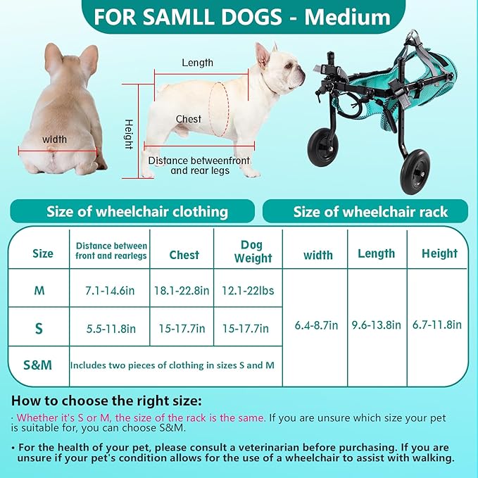 Updated Dog Wheelchair for Back Legs, Small Dog Wheelchair Carts with Wheels, Light Weight Wheelchair for Leg Support Helps Senior, Injured, Paralyzed (S&M)