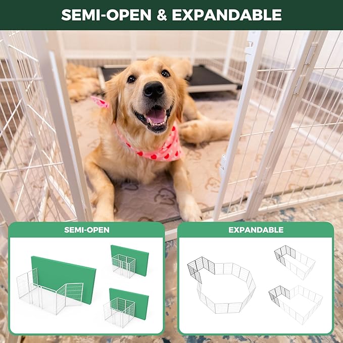 FXW Homeplus Dog Playpen for Indoor Use - Stress-Free and Safe Play, Heavy Duty 45 Inch 12 Panels Dog Pen for Large Dogs, White│Patented