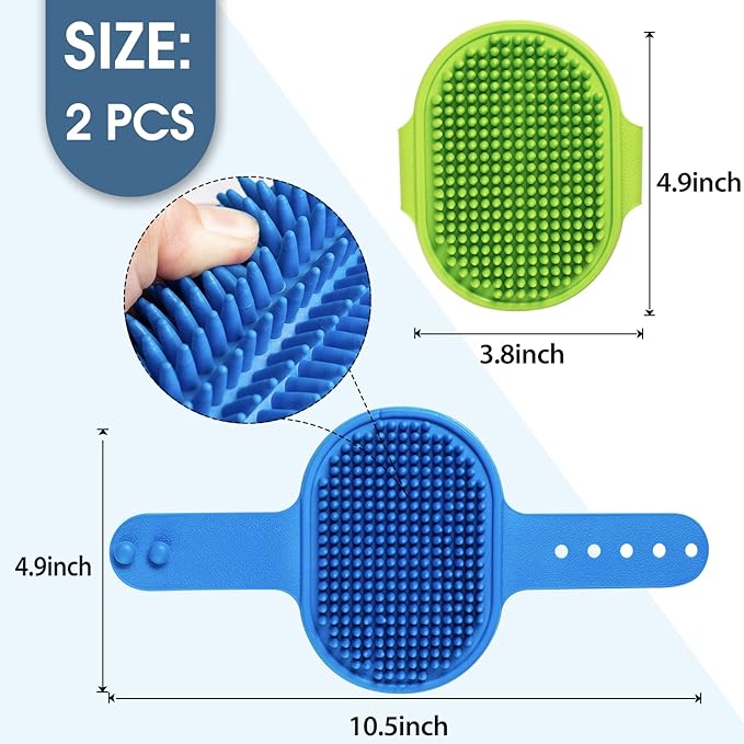 Pet Shampoo Bath Brush Soothing Massage Rubber Comb with Adjustable Ring Handle for Long Short Haired Dogs and Cats Grooming, 2 PCS