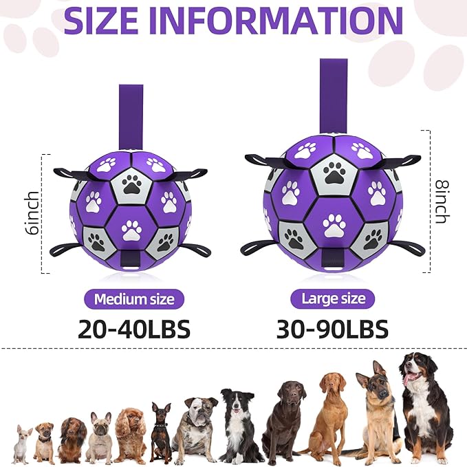 QDAN Dog Toys Soccer Ball with Straps - Dog Water Toy, Puppy Birthday Gifts, Durable Dog Balls for Small Medium Dogs (6 Inch)