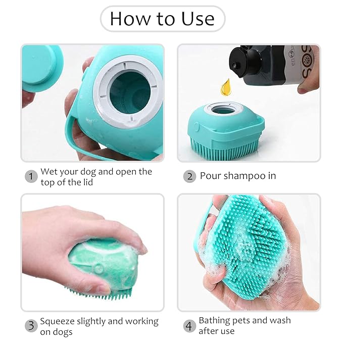 ELEGX Pet Grooming Bath Massage Brush with Soap and Shampoo Dispenser Soft Silicone Bristle for Long Short Haired Dogs Cats Shower (3 PCS(Yel+Blu+Hard Brush))