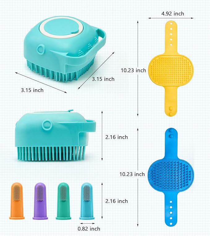 4PCS Dog Bath Brush Pet Massage Shampoo Brush Dog Scrubber for Dog Washing Brush Scrubber Pet Bath Massage Brush with Soft Silicone Bristles for Dog Cat Grooming Cleaning, Blue