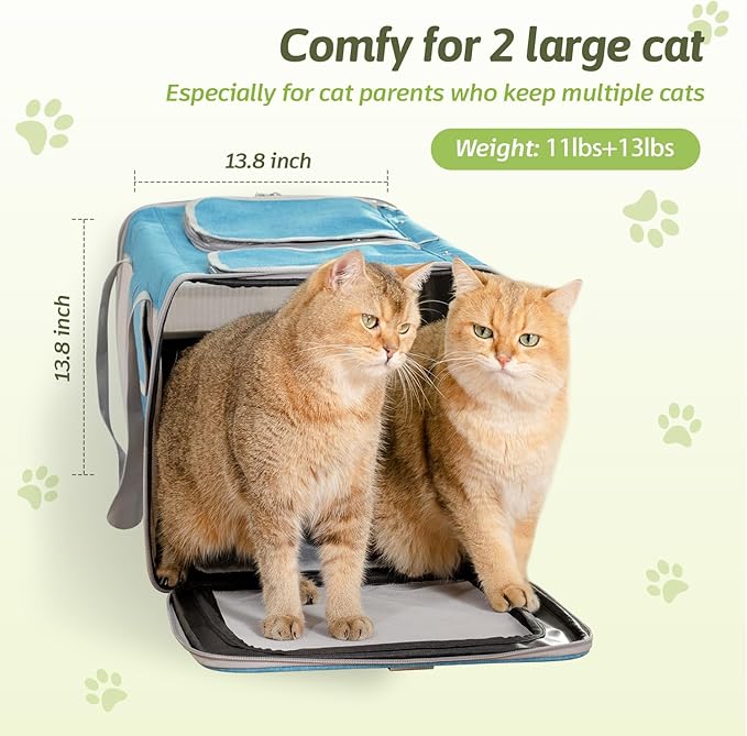 Sedioso Large Cat Carrier for 2 Cats, 21.7x 13.8x 13.8in Pet Carrier for Cat and Dog Up to 38lbs, All-Sided Mesh Cat Carrier with Great Ventilation, Portable Soft Sided Pet Carrier for Traveling(Blue)
