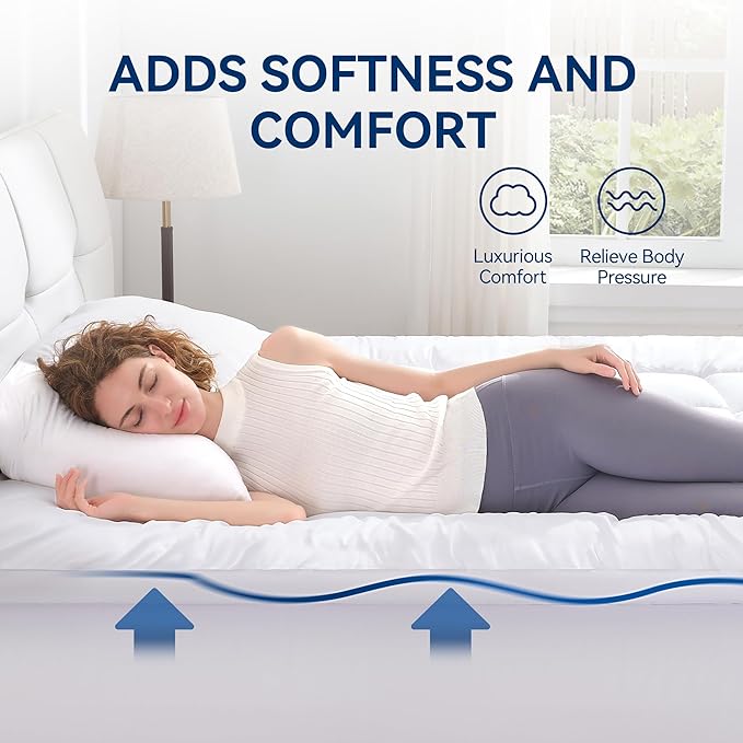 BDEUS Dual Layer 5 Inch Memory Foam Mattress Topper California King Size, 2 Inch Gel Memory Foam Plus 3 Inch 1450 GSM Down Alternative Quilted Pillow Top Mattress Pad Cover,White