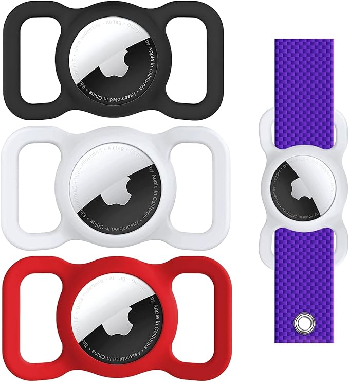 Dog Air Tag Holder (3-Pack) | Apple Air Tag GPS Tracker for Dogs | Airtag Dog Collar Holder | Airtag Holder for Dog Collar | Air Tag Holders | Black, White & Red