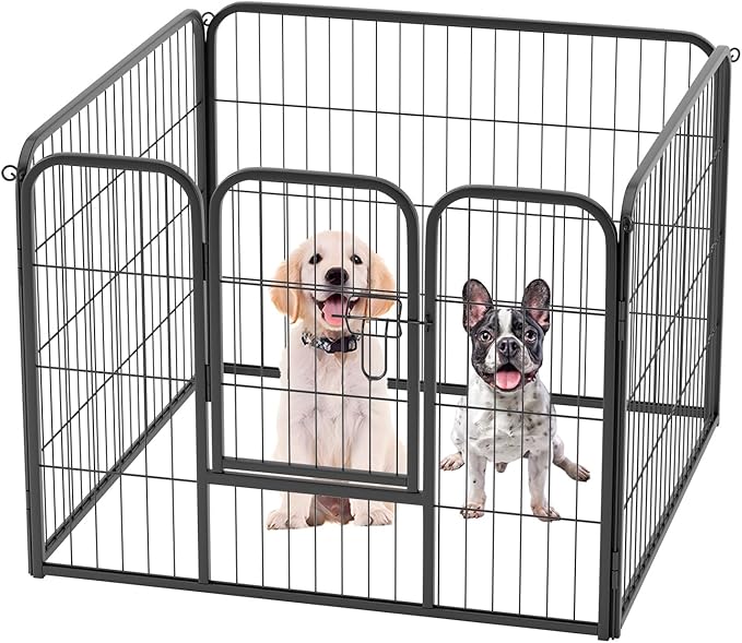 FDW Dog Playpen Kennel - 4 Panels, 24 Inch Height, Indoor/Outdoor Folding Metal Portable Puppy Exercise Pen, Heavy Duty Dog Fence for Yard, Camping - Black