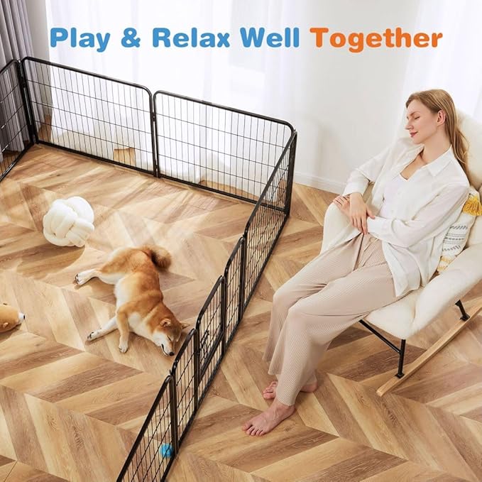 Dog Playpen, 16 Panel 24” Height Puppy Fence Exercise Pen for Yard Gate, Indoor Outdoor Heavy Duty Anti-Rust Metal Playpens with Doors Portable for RV Camping - Small/Medium/Large Pets