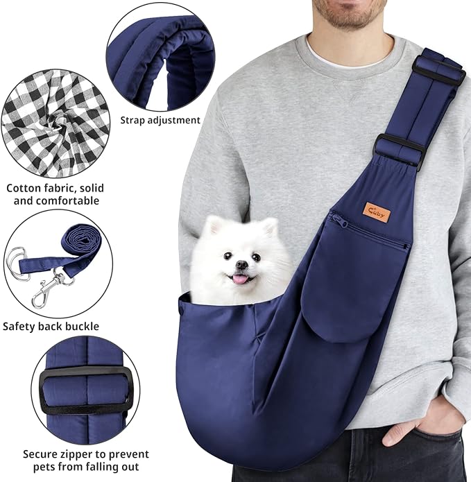 Cuby Dog and Cat Sling Carrier - Hands Free Reversible Pet Papoose Bag - Soft Pouch and Tote Design - Adjustable - Suitable for Puppy, Small Dogs, and Cats for Outdoor Travel
