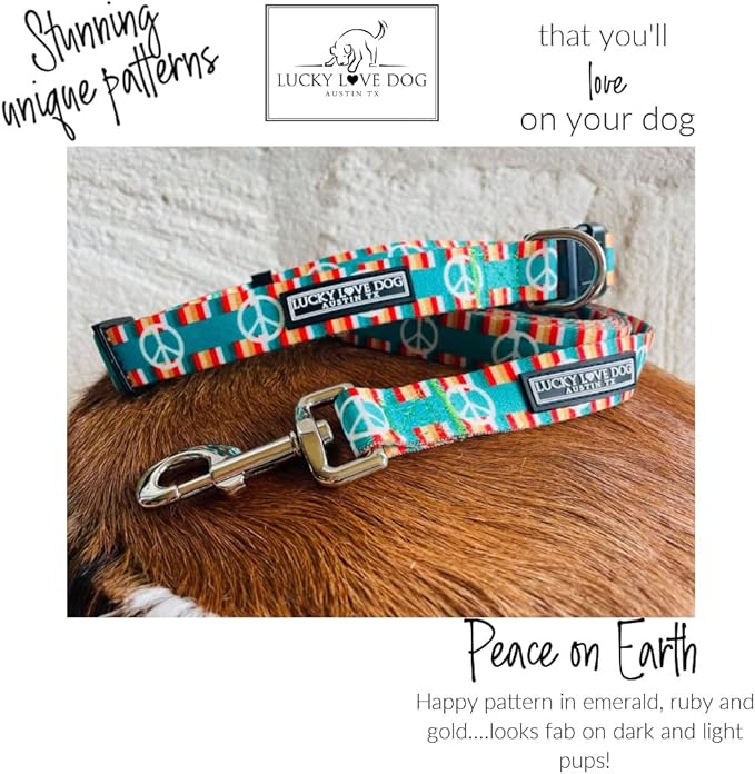 Lucky Love Dog Collar, Collars for Medium Size Dogs, Peace Sign Dog Collar, Easy On & Off Clasp Accessory, Peace On Earth, Medium