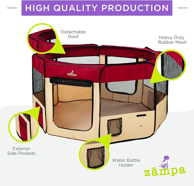 Zampa Pop Up Portable Large 61"x61"x30" Playpen for Dog and Cat, Foldable | Indoor/Outdoor Pen & Travel Pet Carrier + Carrying Case