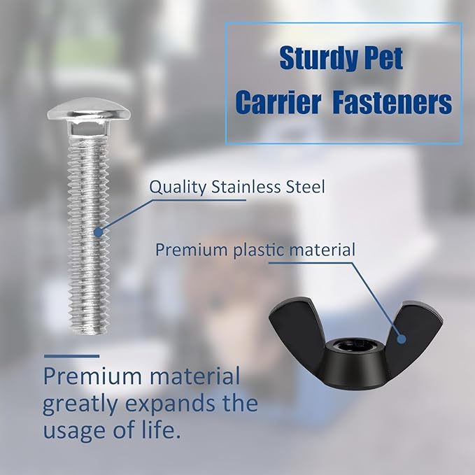 M6 Pet Carrier Fasteners Kennel Replacement Bolts for Plastic Cat Crate and Dog Crate Dog Kennel Accessories Cat Cage Carrier Parts(12 Set)