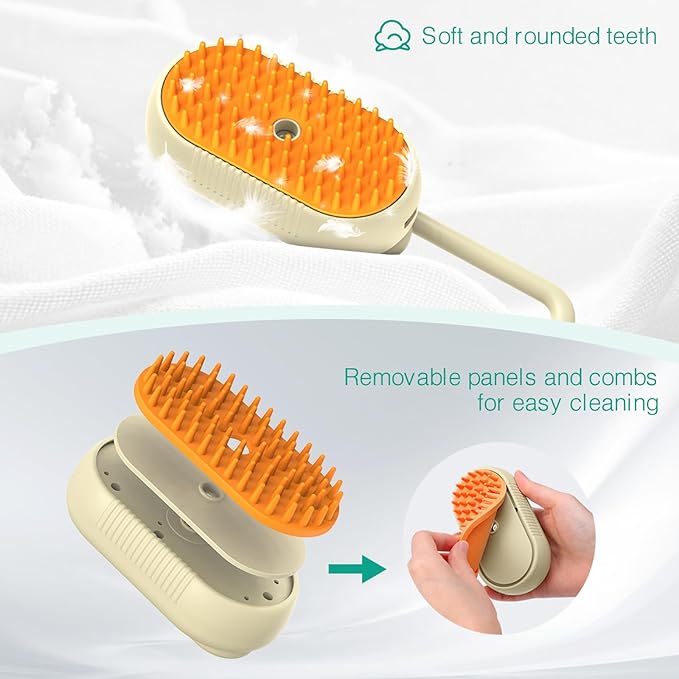 ORIA Cat Steam Brush, 3 in 1 Pet Spray Comb, Self Cleaning Steam Dog Cat Brush, Rechargeable Silicone Grooming Tool with Concealed Handle for Shedding, Hair Removal, Pet Massage